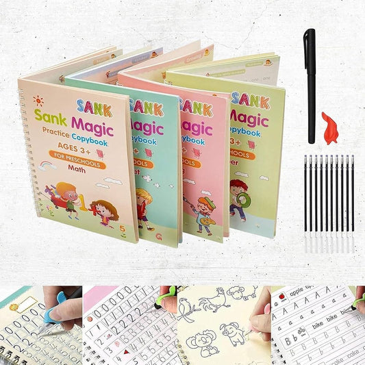 Sank Magic Writing Book Set for Kids – 4 Books + 10 Refills + Magic Pen & Grip