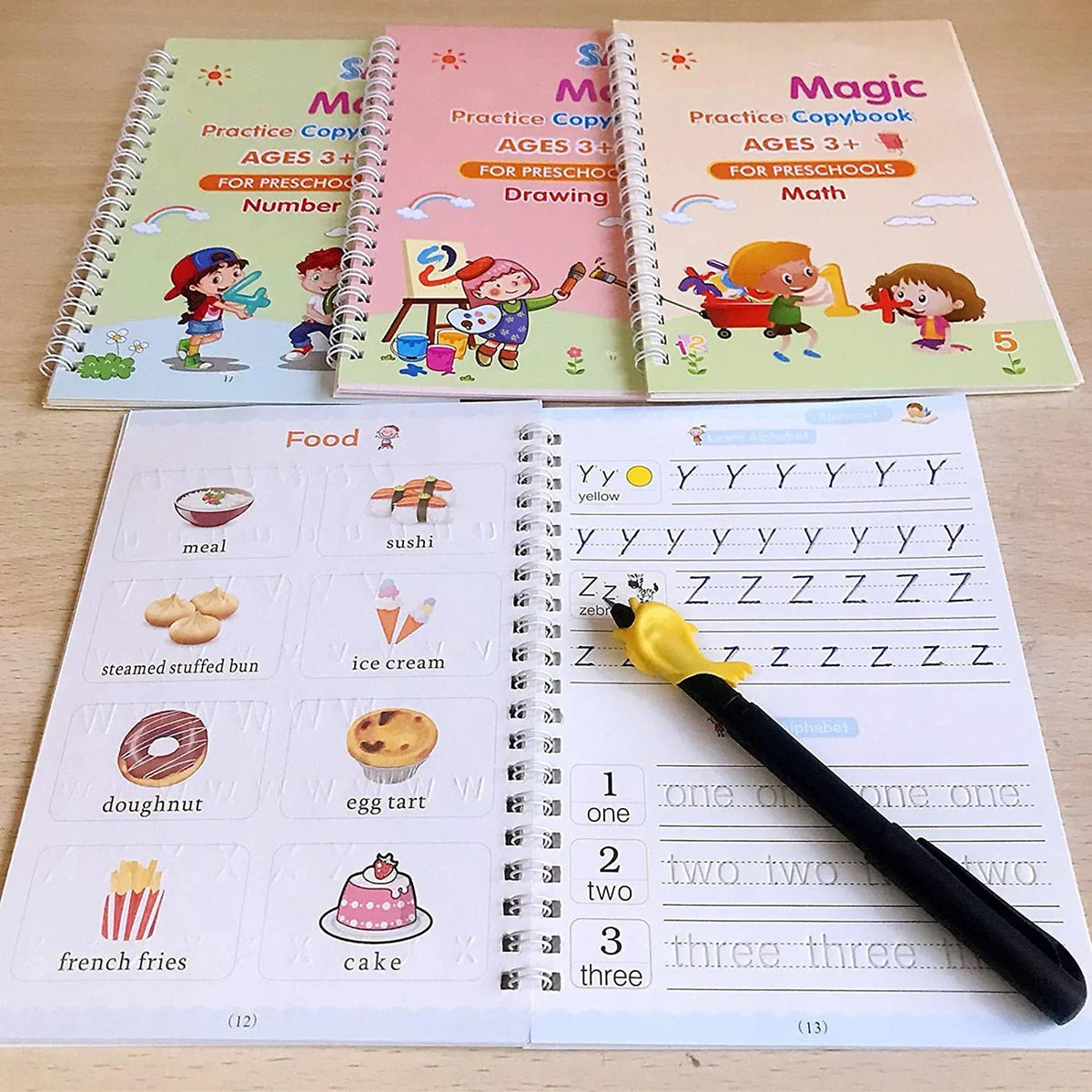 Sank Magic Writing Book Set for Kids – 4 Books + 10 Refills + Magic Pen & Grip